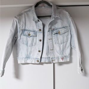 Vintage 80s Guess Jeans Cropped Denim Jacket Made in USA Light Wash XL